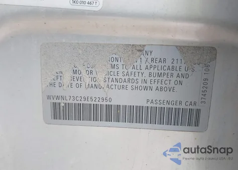 2009 Volkswagen Cc Sport из США, поврежденный, VIN WVWNL73C29E522950